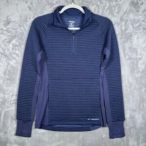 Brooks Navy Ribbed Quarter-Zip Pullover